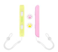 DLseego Muñeca Correas para Joycon de Switch,1 Par Mando de Muñeca con 2 Pulgar Grip Stick Tapas,Mando Switch Empuñadura Accesorios con Automático automático y Apriete Ajustable,Amarillo Rosa