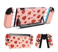 DLseego Protection pour Switch 2, Theme Strawberry Anti-Scratch antichoc Housse avec Dock Coque et 2 Puños pour Le Pulgce, Grande Fresa