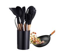 DLSIN Chef Spatula Set, Silicone Utensils Bucket, Heat Resistant Spatula, Spatula with Wood Handle, Nonstick Spatula with 12 for Kitchen CounterTop