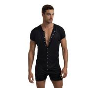 DLSMDOUS Pijama De Manga Corta para Hombre Sexy De Una Pieza Mono Mameluco Elástico para Adultos Negro L