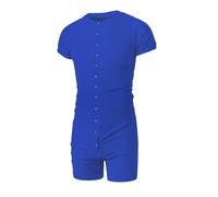 DLSMDOUS Pijamas De Manga Corta para Hombre Pijamas Sexys De Una Pieza Mono Pijamas Mameluco Elástico para Adultos Azul S