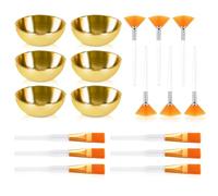 DLUGOPIS Suministros de esteticista para tratamientos faciales, juego de 4 diademas faciales, 4 cuencos de esteticista dorados, 10 aplicadores de máscara de barro facial, 12 esponjas faciales