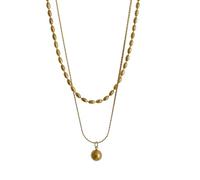 DLUKENY Collar con colgante de doble capa con cuentas de arroz chapado en oro de 18 quilates, decoración para uso diario casual