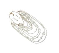 DLUKENY Elegante juego de collar y aretes de perlas hechos a mano que ofrece estilos de estilo versátiles para los entusiastas de la moda, perlas de imitación