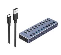 DLUKENY Estación de acoplamiento de aluminio USB 3.0 de 4/7/10 puertos adaptador de carga para una transferencia de datos eficiente y gestión de energía