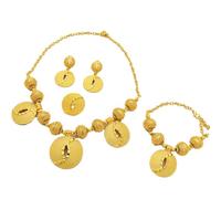 DLUKENY Juego de collar, pendientes, cadena de muñeca y anillos de color dorado para novia y fiesta, bodas nigerianas y fiestas de compromiso, Metal