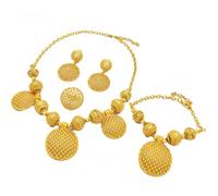 DLUKENY Juego de collar, pendientes, cadena de muñeca y anillos de color dorado para novia y fiesta, bodas nigerianas y fiestas de compromiso, Metal