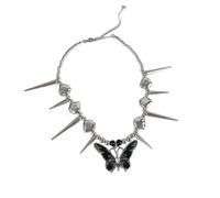 DLUKENY Llamativo collar con remache de mariposa de longitud ajustable, cadena de clavícula hecha a mano para mujeres y niñas
