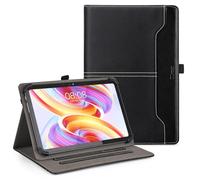 DLveer Funda Universal para 10-11 Pulgadas Doogee U11/U11 Pro/Tab G6/Tab G5/Tab A9/A9 Pro+/UJJ Tablet/RebotAi Tablet/Hasskya/Blackview Tab90 WiFi, Case Multiángulo Cuero PU con Bolsillo, Negro Sólido
