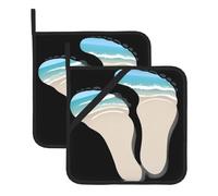 DLXW Big Footprints on The Beach - Alfombrilla de aislamiento cuadrada (juego de dos piezas) para quitar la tapa de la cocina, hornos de microondas, hornos, con cuerda para colgar lateral