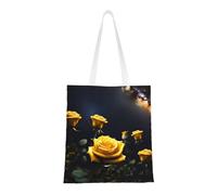 DLXW Bolsa de lona de poliéster reciclada ligera y duradera, bonita bolsa de mano, bolsa de comestibles de cocina, multifuncional, portátil. Hermosa bolsa de compras de rosas amarillas