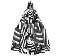 DLXW Capa de Halloween para hombre y mujer, con capucha, bata de reina, disfraz medieval renacentista, disfraz de gatito a rayas blancas y negras