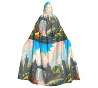 DLXW Capa de Halloween para hombre y mujer, con capucha, disfraz de reina, disfraz medieval renacentista fuera de la puerta del castillo