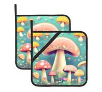 DLXW Pretty Little Mushrooms - Alfombrilla de aislamiento cuadrada con estampado de hongos (juego de dos piezas) para quitar la tapa de la cocina, hornos microondas, hornos, con cuerda para colgar