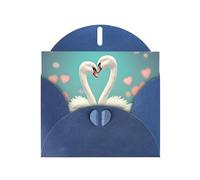 DLXW Tarjeta de felicitación en blanco con sobre de The Swan in Love, tarjeta de agradecimiento de 15 x 10 cm, sobre azul