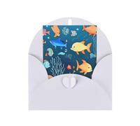 DLXW Tarjetas de agradecimiento en blanco con sobres que invitan a padres, amigos, hermanos, hermanas, vecinos, colegas, tarjeta de felicitación azul submarino mundo de peces