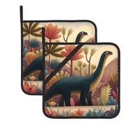 DLXW The Dinosaur Looking Out - Alfombrilla de aislamiento cuadrada para ollas (juego de dos piezas) para quitar la tapa de la cocina, hornos microondas, hornos, con cuerda lateral para colgar