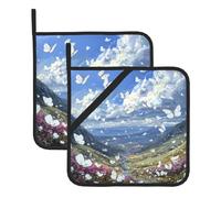 DLXW White Butterfly in The Valley - Alfombrilla de aislamiento cuadrada con estampado de mariposa (dos piezas) para quitar la tapa de la cocina, hornos microondas, hornos, con cuerda lateral para