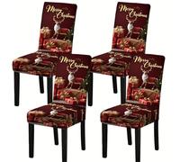 DLZFUDTY Fundas Sillas Navidad,Forros para Sillas De Comedo Funda elástica for Silla, 4 o 6 Unidades, con Estampado de Ciervos navideños, for Comedor, Antipolvo y Licra(4PCS)