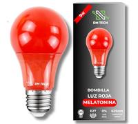 DM TECH Luz Roja Nocturna Melatonina E27 - Bombilla Terapia Roja para Dormir - 0% Luz Azul + Rosca Estándar + Mejora del Ritmo de Descanso