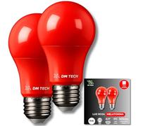 DM TECH PACK 2 Luz Roja Nocturna Melatonina E27 - Bombilla Terapia Roja para Dormir - 0% Luz Azul + Rosca Estándar + Mejora del Ritmo de Descanso