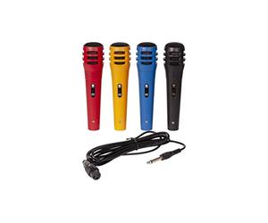 DM500 - LTC - Conjunto de 4 micrófonos, plástico negro, rojo, azul y amarillo con conector XLR / 6.35 mm y cable de 2.9 m