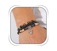 Dmaiy Pulsera de cuero marrón con cuentas de búho, pulsera trenzada tejida con animales para hombres y mujeres, Talla única, Cuero, No es una piedra preciosa