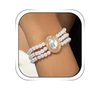 Dmaiy Pulsera de perlas con diamantes de imitación dorados, pulsera de hebras brillantes para boda, fiesta de cumpleaños, uso diario, M, NO, No es una piedra preciosa