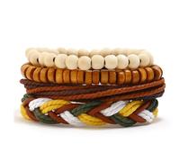 Dmaiy Pulseras bohemias de cuero trenzadas con cuentas y cuerda de cáñamo, pulseras apilables para hombres, mujeres y adolescentes, L, Cáñamo, No es una piedra preciosa