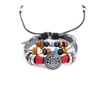 Dmaiy Pulseras bohemias vintage de cuero con cuentas tejidas a mano, pulseras multicapa para mujeres y hombres, Suit, Cuero, No es una piedra preciosa