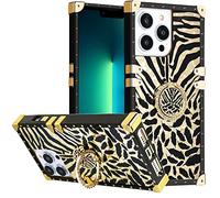 DMaos Funda para iPhone 16 Pro con anillo para mujer, soporte dorado con diamantes de imitación brillantes, premium para iPhone 16 Pro de 6.3 pulgadas, cebra