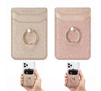 DMaos Funda para tarjetas con anillo de soporte para mujer, 2 piezas de cartera de crédito RFID con purpurina para agarre trasero para iPhone Samsung Smartphone, Rosa + Oro, S, Moderno