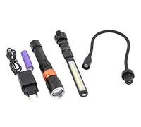 DMAX Juego de linternas LED ULG 103 multifunción con varios cabezales, cuello de cisne, módulo LED CREE XGP y zoom, luz de trabajo COB 350 lúmenes, magnética, recargable por USB