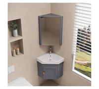 DMBBSAPBSH Lavabo de Esquina con Armario, Mueble de baño de Esquina pequeño con Lavabo y Espejo Flotante for Espacios pequeños.(Dark Gray,48cm/18.89in)