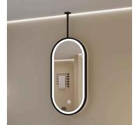 DMCHENGMA Espejo de tocador de baño suspendido LED Ovalado, Espejo Colgante de Techo Moderno con Marco de Metal Negro - Luz Regulable en 3 Colores(40cmx80cm)