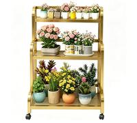 DMCHENGMA Estante para Plantas de 3 Niveles para Interior y Exterior, repisa escalonada para múltiples Plantas con Ruedas, estantería Vertical Moderna Resistente de Metal Dorado(100x40x107cm)
