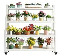 DMCHENGMA Estante para Plantas de Metal Blanco de 4 Niveles con Ruedas con Freno - Escalera macetera Resistente y Soporte de exhibición para rincones (145 cm de Alto)(80x40x145cm)