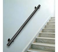 DMCHENGMA Pasamanos de Escalera de Madera, Barra de Soporte de Montaje en Pared Redonda Negra de 1FT - 15FT, pasamanos de Pared para Interior/Exterior(90cm)