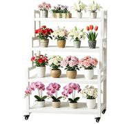 DMCHENGMA Soporte Moderno para Plantas de 4 Niveles con Ruedas, Estante móvil para macetas de Flores de Metal Blanco, Estante Decorativo Organizador de Almacenamiento Multifuncional(80x40x145cm)