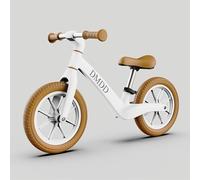 DMDD Bicicleta de equilibrio para niños de 2 a 5 años, 12 pulgadas, sin pedal, para interiores y exteriores, asiento de ajuste sin herramientas, regalo ligero para niños y niñas, blanco con detalles
