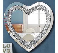 DMDFIRST Espejo Plateado con Forma de corazón de Cristal aplastado para decoración de Pared, Espejo sin Marco, decoración de Diamante acrílico, 24 x 24 Pulgadas