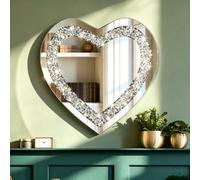 DMDFIRST Espejo Plateado con Forma de corazón de Diamante para decoración de Pared, 20 x 20 x 1 Pulgadas, Espejo sin Marco, decoración de Diamante acrílico.