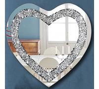 DMDFIRST Espejo Plateado con Forma de corazón de Diamante para decoración de Pared, 20 x 20 x 1 Pulgadas, Espejo sin Marco, decoración de Diamante acrílico.
