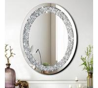 DMDFIRST Espejo Plateado con Forma Ovalada de Diamante aplastado para decoración de Pared, 16 x 20 x 0.9 Pulgadas, sin Marco, Brillante, Impresionante decoración de Diamantes para el hogar