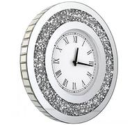 DMDFIRST Reloj de Pared Redondo Plateado de 50,8 x 50,8 cm, con Cristales Brillantes y Brillantes para decoración de Pared, Espejo de Cristal Plateado, decoración del hogar, Pila AA no incluida.