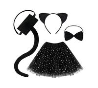 DmDoyy 4 Piezas Disfraz De Gato Niña Negro Para Carnaval/Halloween, Conjunto De Disfraces De Animales Con Tutú, Orejas, Cola Y Pajarita - Disfraces Carnaval Niña 2-8 Años