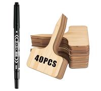 DmDoyy 40 Tapones Para Plantas Para Escribir, Etiquetas De Huertos Forma De T, Placas Para Plantas De Bambú, Incluye Marcador, Resistentes A La Intemperie, Etiquetas Para Plantas, Verduras, Hierbas, F
