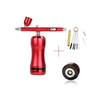 DMETE Fácil uso del aerógrafo con el kit de compresor inalámbrico mini alta potencia Cepillo aire doble capacidad la taza tinta gran Soplado conveniente(HB08 Red C)