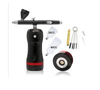 DMETE Fácil uso del aerógrafo con el kit de compresor inalámbrico mini alta potencia Cepillo aire doble capacidad la taza tinta gran Soplado conveniente(HB08 Black D)