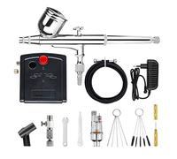 DMETE Función de parada automática Aerógrafo con compresor 0,3 mm 7CC Airbusto doble acción acero for modelo Pintura pastel clavo Arte uñas Tatoo Soplado conveniente(NCT-19B-3-2)